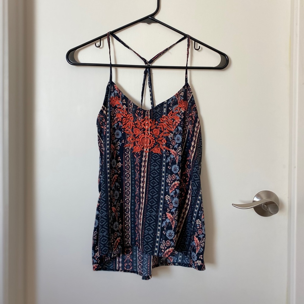 Navy with orange lace detail tank top